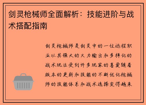 剑灵枪械师全面解析：技能进阶与战术搭配指南